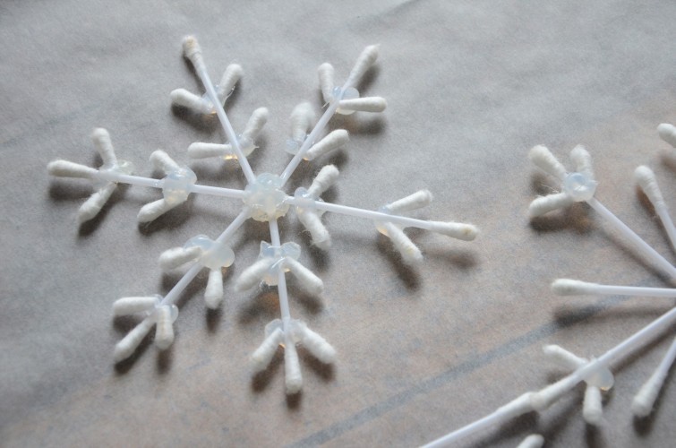 Fültisztító pálcika hópehely dekoráció DIY