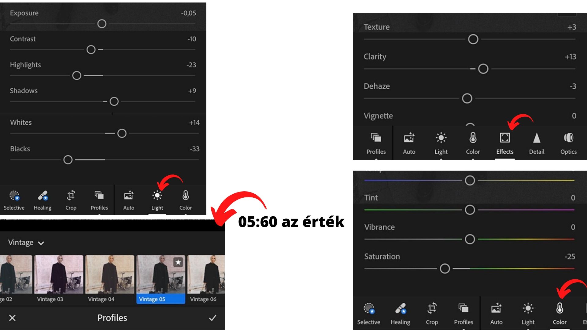 Meleg árnyalatú preset beállításai